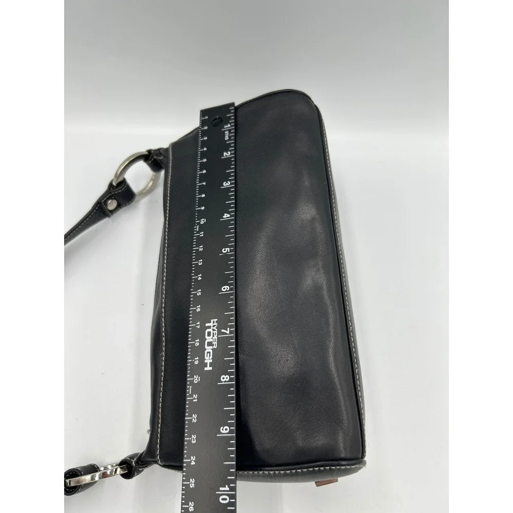 Perlina New York Black Leather Baguette Shoulder Bag Contrast Stitch Y2K Vintage - Picture 7 of 8